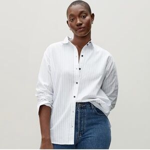 Everlane The Silky Cotton Relaxed Fit Button Down Long Sleeve Cream Striped 12